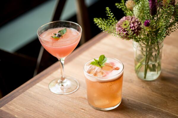 The Deer and the Dove cocktails, Something Genteel (left) and Juanita's Sloe Gin Fizz (right). Photo credit- Mia Yakel.