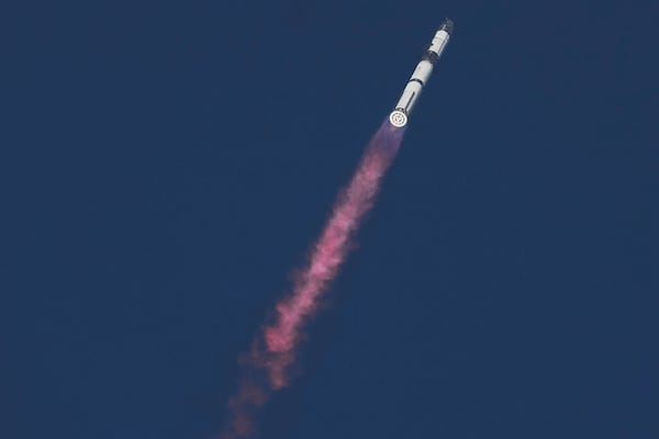 SpaceX's mega rocket Starship makes a test flight from Starbase in Boca Chica, Texas, Thursday, March 6, 2025. (AP Photo/Eric Gay)