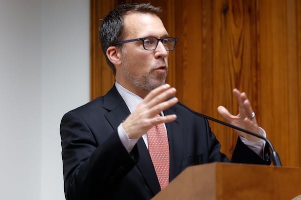 Atlanta City Council president Doug Shipman testifies against the Buckhead Bill at a Senate committee hearing at The Georgia State Capitol on Thursday, February 16, 2023. (Natrice Miller/The Atlanta Journal-Constitution) 