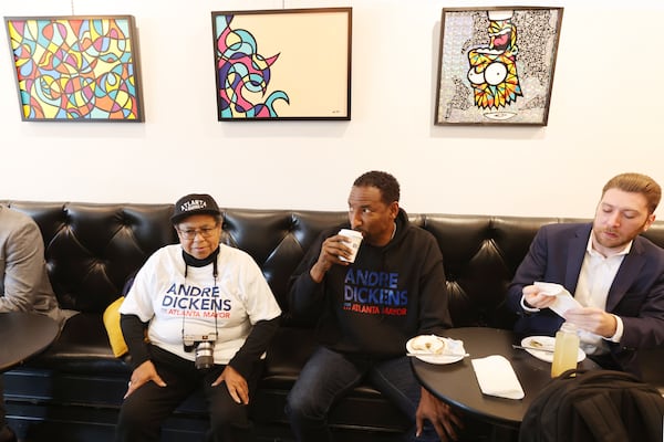 With just a few days left in the runoff election, Atlanta mayoral candidate Andre Dickens began a long day of campaigning at Buzz Coffee and Winehouse on Saturday , November 20, 2021. Miguel Martinez for The Atlanta Journal-Constitution 