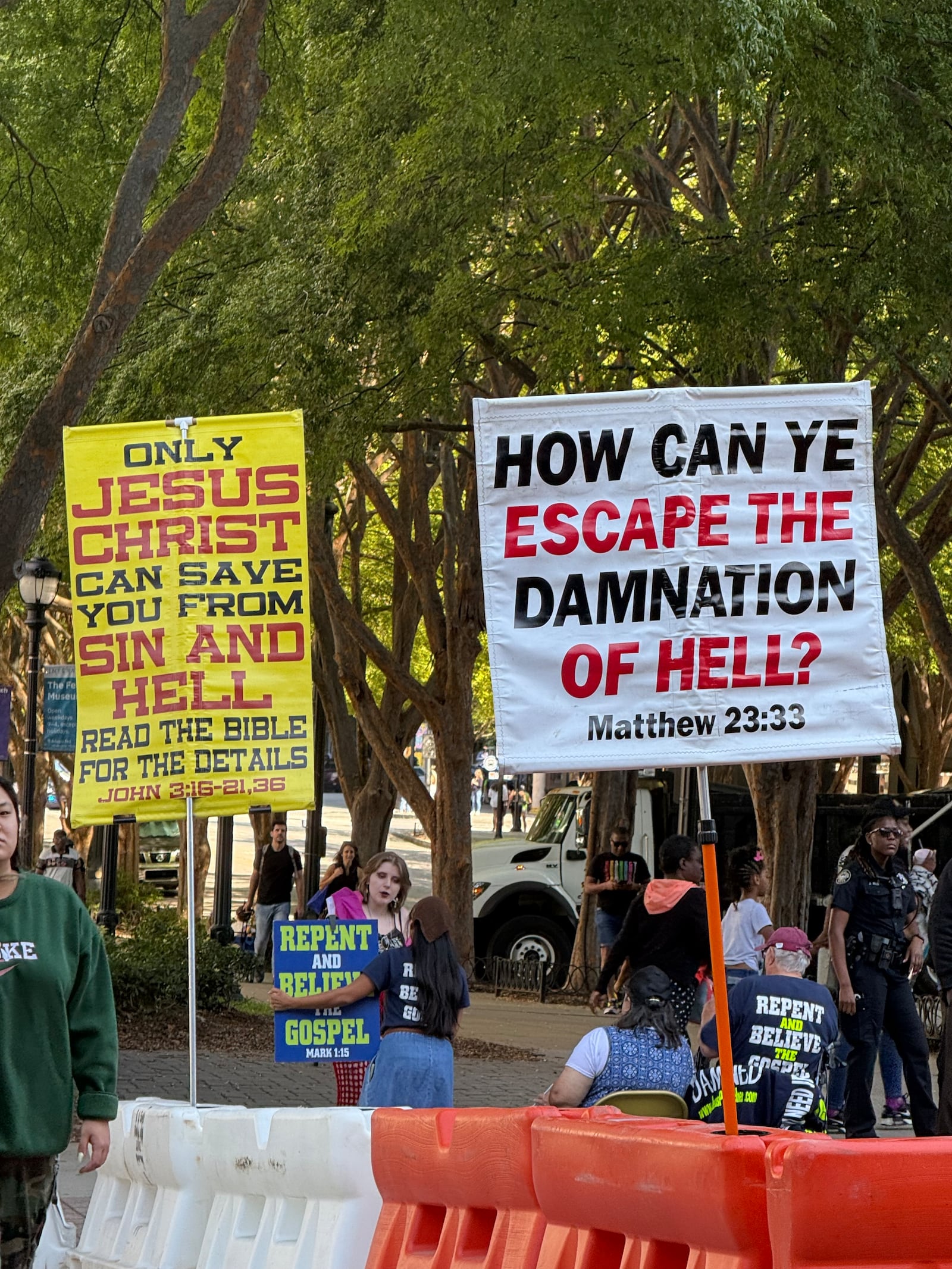 Religious protesters on 10th Street during the 2024 Atlanta Pride Parade.