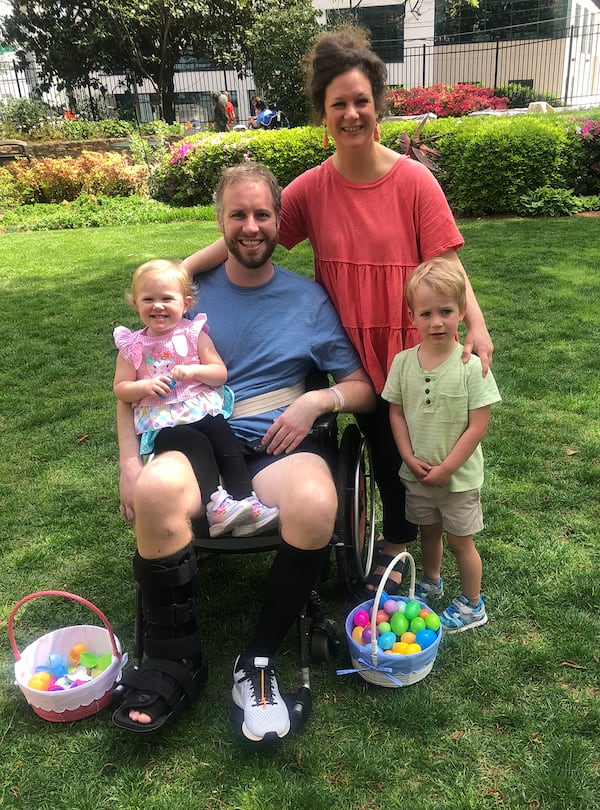 Ryan Woodworth, who was in a terrible car accident on Feb. 3, 2024, is determined to regain his physical abilities and return to being an active dad. Courtesy of Cassie Woodworth