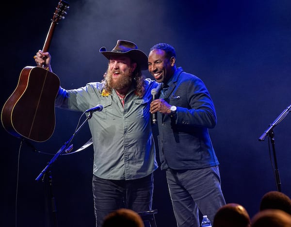 Atlanta Mayor Andre Dickens (right) shares the stage with John Osborne of the Brothers Osborne.