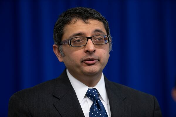 In this file photo, Dr. Nirav Shah, who was then director of the Maine Center for Disease Control and Prevention, speaks at a news conference, in April 2020, in Augusta, Maine.(AP Photo/Robert F. Bukaty)