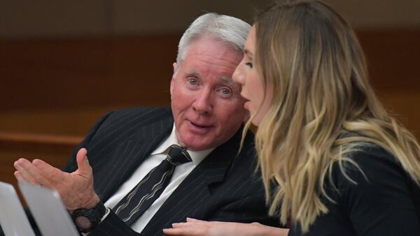 February 28, 2018 Atlanta - Tex McIver (left) confers with defense attorney Amanda Clark Palmer during a pretrial hearing for Tex McIver before Fulton County Chief Judge Robert McBurney on Wednesday, February 28, 2018. HYOSUB SHIN / HSHIN@AJC.COM