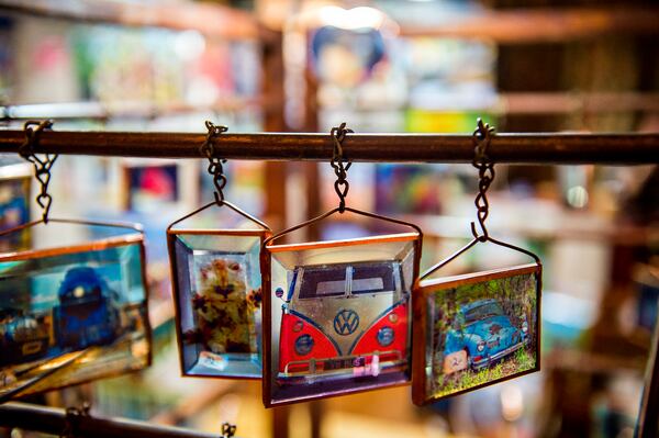 Sun catchers designed by Julia Dressler sit on display during the Callanwolde Arts Festival in Atlanta on Saturday, January 23, 2016. The three-day festival featured numerous local and regional artists with their booths set up throughout the fine arts center. JONATHAN PHILLIPS / SPECIAL