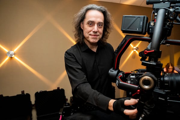 Felipe Barral, Director of The Atlanta Opera's in house film studio, prepares to record the dress rehearsal performance of "La Boheme" on Wednesday, Jan. 17, 2024. (Olivia Bowdoin for the AJC). 