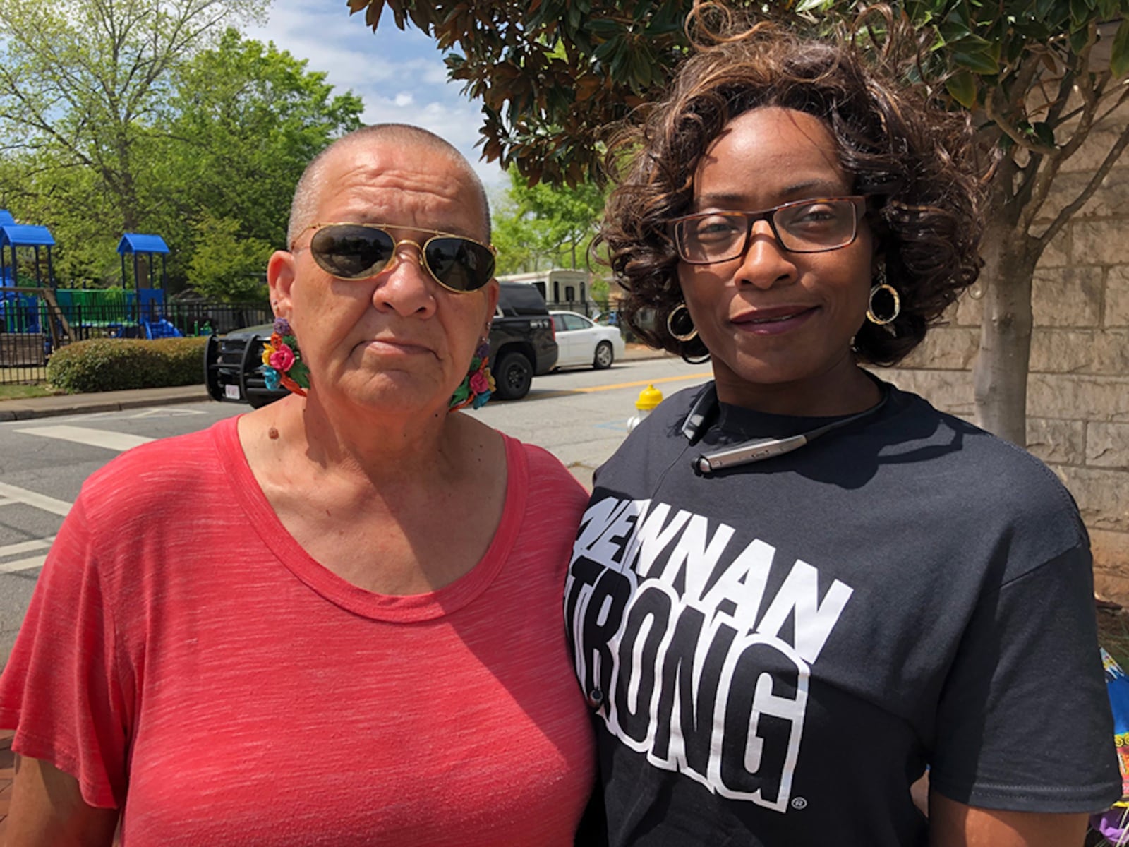 Newnan residents Mildred Beadles  (left) and Vanessa Cleveland say the costs associated with neo-Nazis coming to their city shouldn’t fall to the taxpayers but be the responsibility of the neo-Nazis.