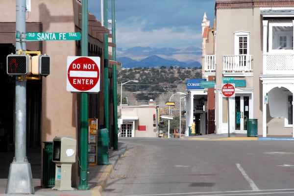 FILE - Downtown Santa Fe, N.M., is seen March 27, 2020. (AP Photo/Morgan Lee, File)