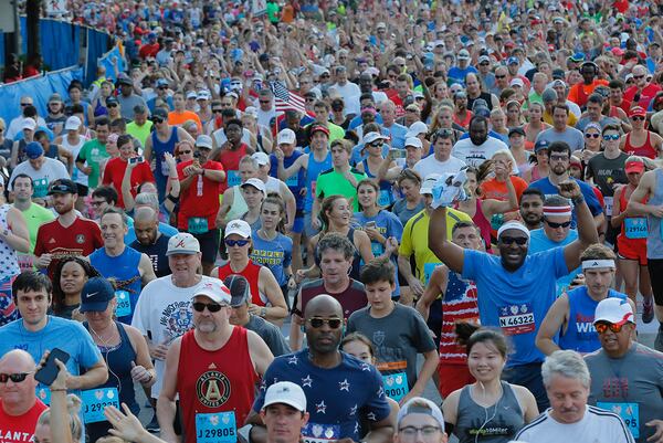 These are photos from the start of the non-elite division of the 2018 Peachtree Road Race.