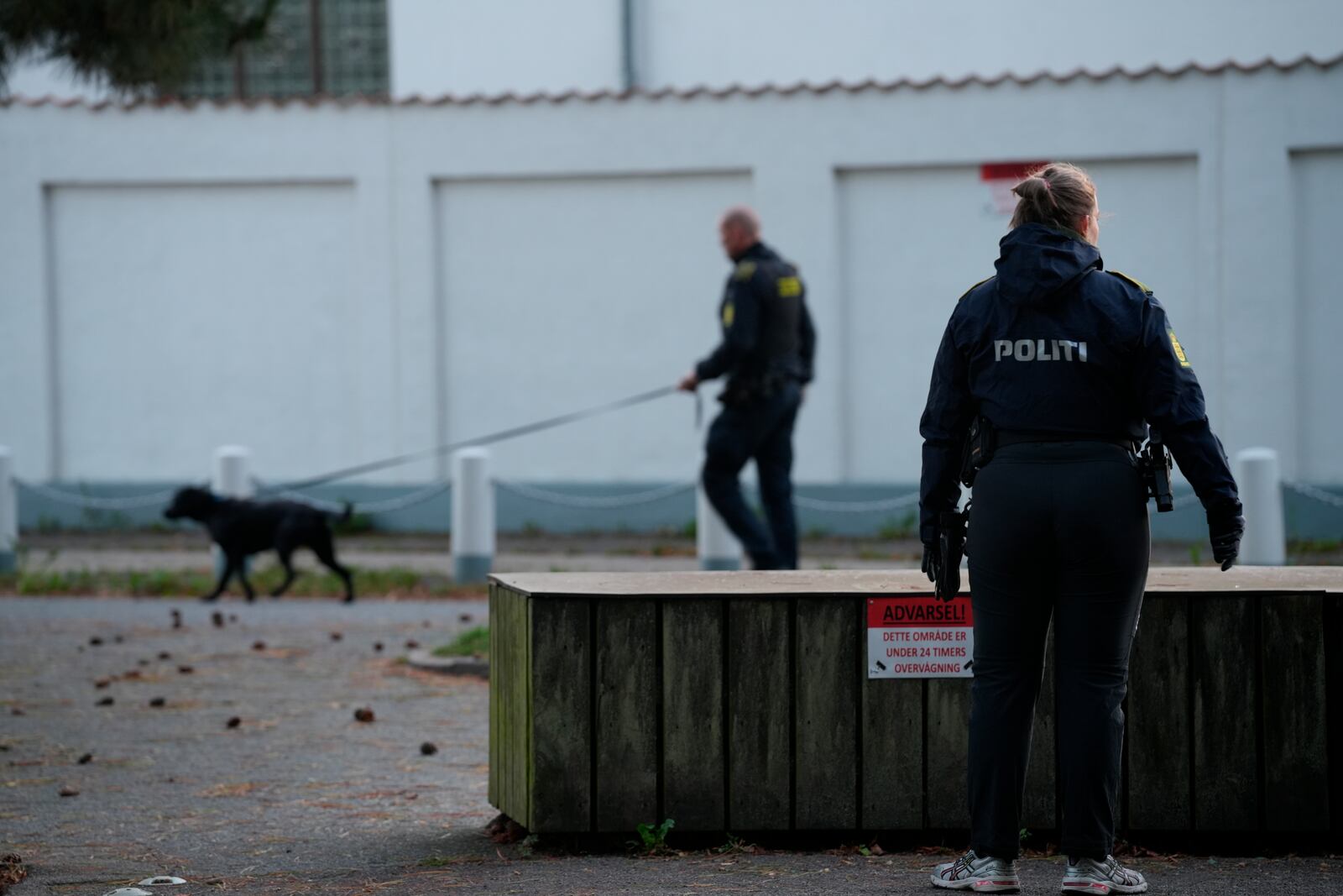 Police investigate explosions near the Israeli embassy in Copenhagen, Denmark, Wednesday, Oct. 2, 2024. (Emil Helms/Ritzau Scanpix via AP)