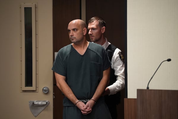 Sean M. Higgins, the driver charged with killing NHL hockey player Johnny Gaudreau and his brother Matthew as they bicycled on a rural road, appears at the Salem County, N.J., Courthouse, Tuesday, Nov. 12, 2024, in Salem, N.J. (AP Photo/Matt Slocum)