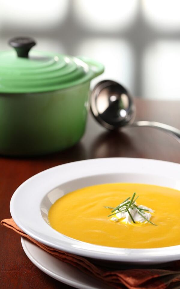 Fresh orange juice is the surprising flavor agent in this pureed carrot soup. (Abel Uribe/Chicago Tribune/TNS)