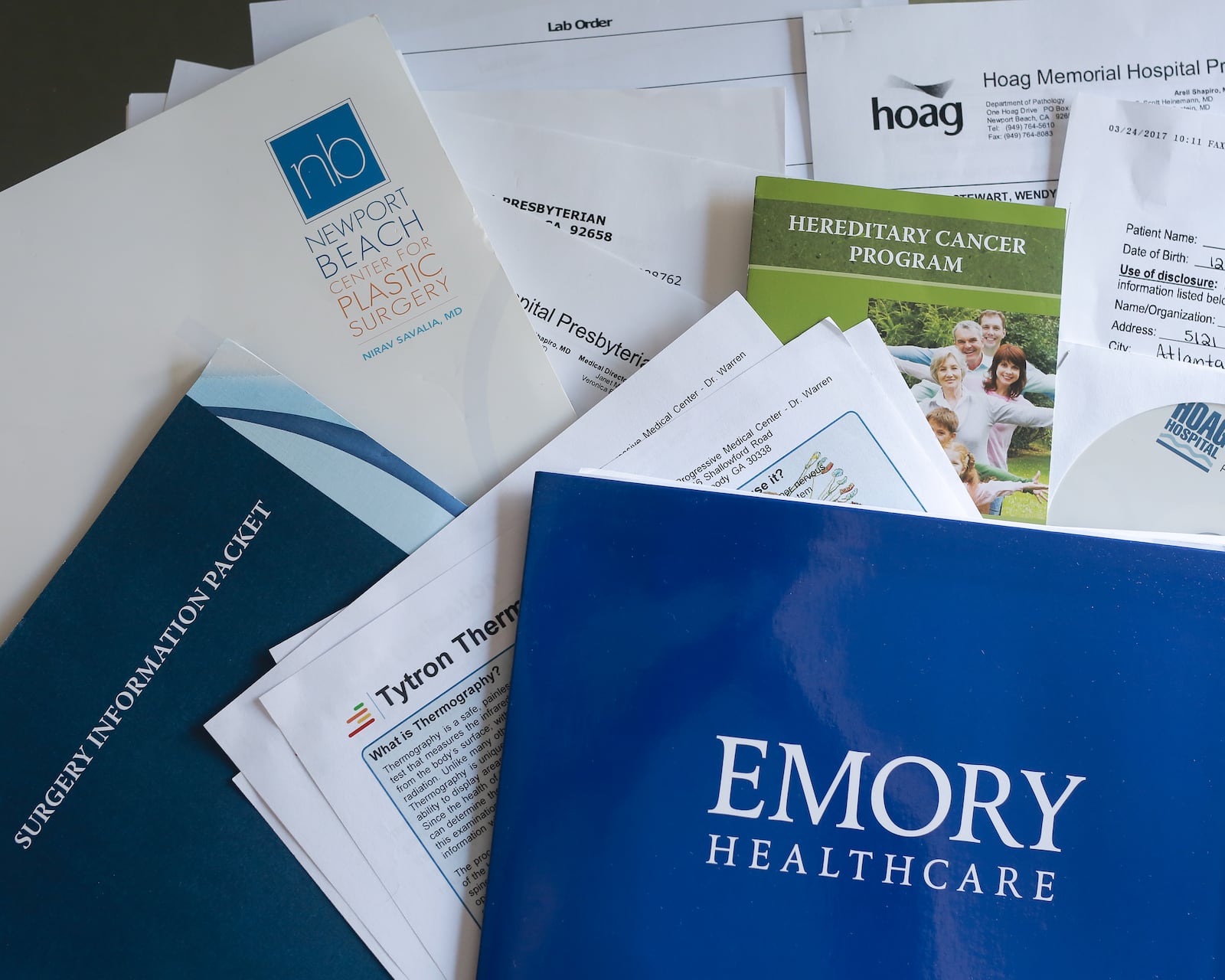 Some of Wendy Stewart's medical records for her brest cancer treatment history are seen in her home on Monday, May 6, 2019, in Chamblee.  