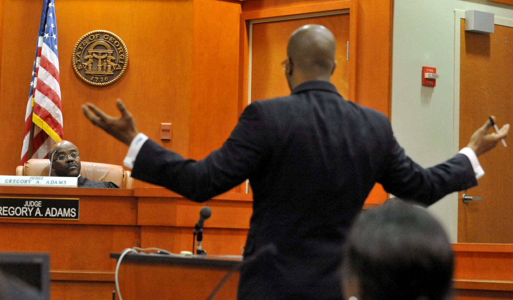 Dunwoody widow appears at a motions hearing before Dekalb County Superior Judge Gregory A. Adams on Feb. 21, 2013.