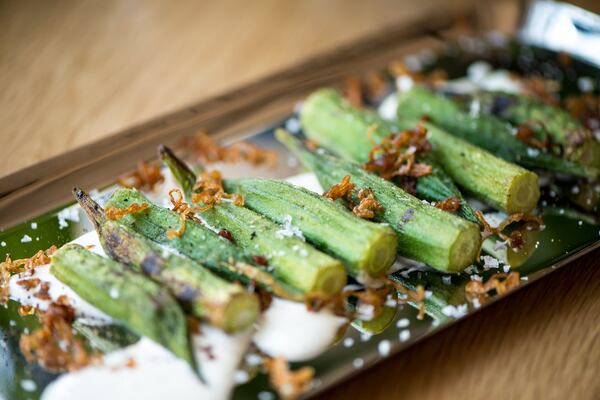 Redbird grilled okra with buttermilk and crispy shallots. Photo credit- Mia Yakel.