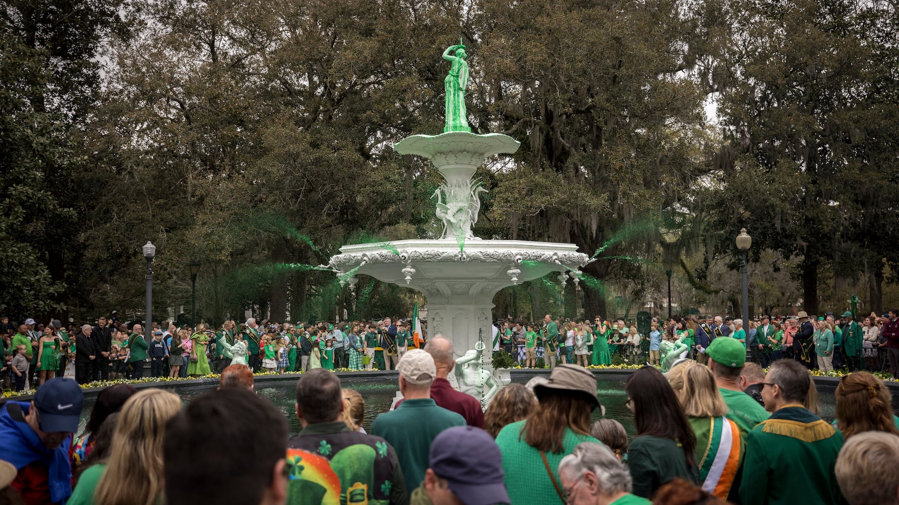 Fountain dying signals Savannah St. PatrickÕs Day Parade approach