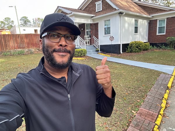 Media mogul Tyler Perry visits the home of Dorothy and George Williams which he paid to be remodeled.