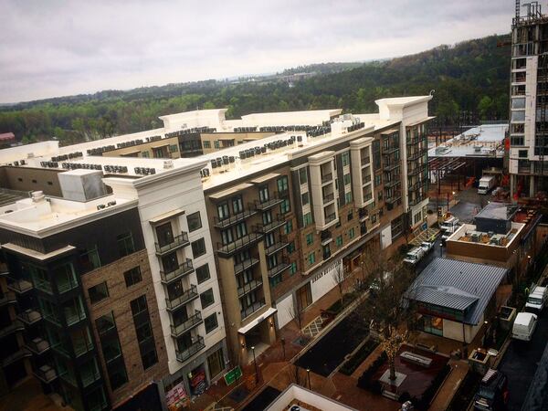 A look down on Avalon's expansion from the top floor of a nine-story office building, where Microsoft and other businesses will have offices. 