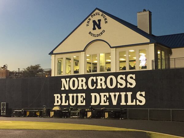 Norcross' Paul Duke Building a Blue Devil Stadium. The Blue Devils beat the Meadowcreek Mustangs 33-6 on Friday Nov. 3, 2017 (Photo Credit Alex Makrides)