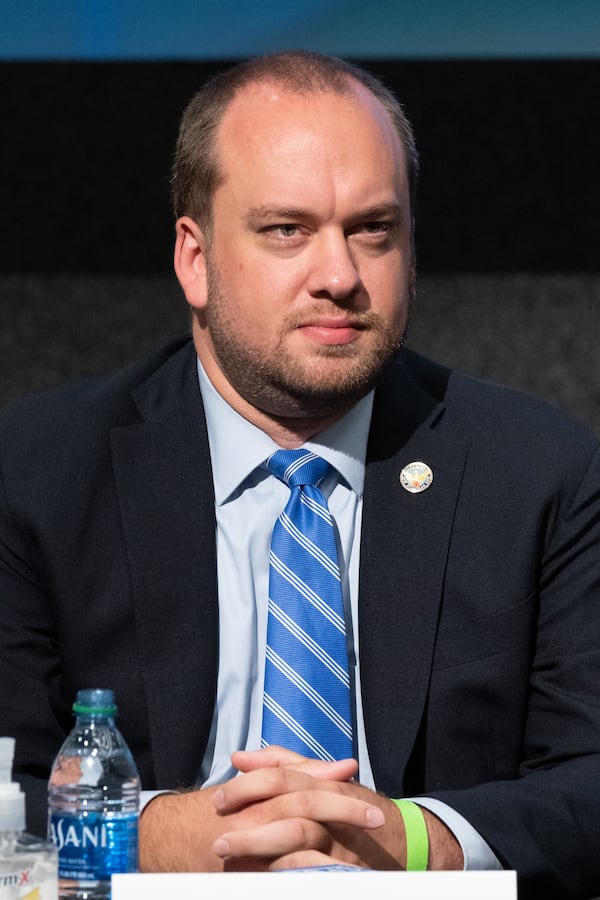 Dustin Hillis during a forum for Atlanta City Council candidates sponsored by the Committee for a Better Atlanta on June 8, 2021 in Atlanta. (Ben Gray for The Atlanta Journal-Constitution)