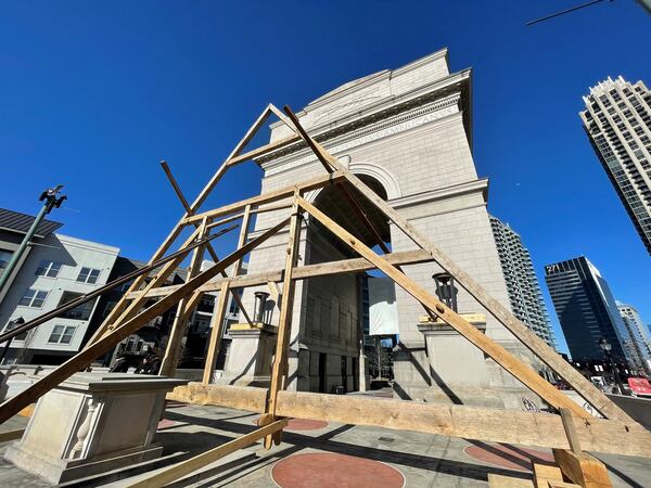 This full-size replica of a truss from the roof of the Notre-Dame cathedral is on display at the Millennium Gate Museum in Atlanta through April 24. Photos: Handshouse Studio