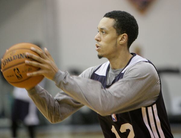 Oct. 1, 2012 - Atlanta - John Jenkins during a three point drill. Atlanta Hawks practice on the practice court at Philips Arena. BOB ANDRES BANDRES@AJC.COM