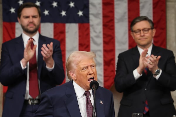 President Donald Trump addresses a joint session of Congress at the Capitol in Washington, Tuesday, March 4, 2025. (Win McNamee/Pool Photo via AP)