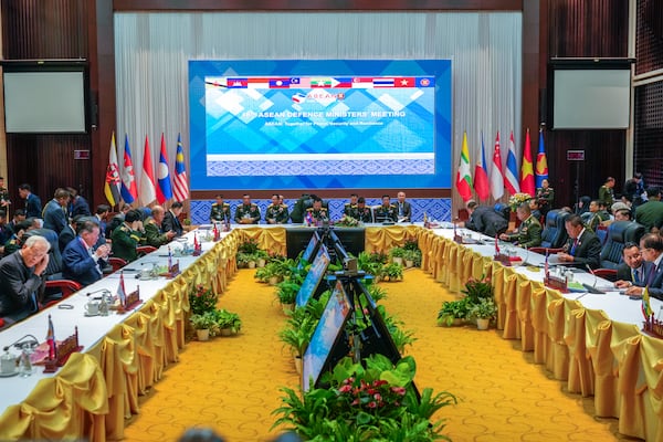 ASEAN defence ministers attend the ASEAN Defence Ministers' Meeting in Vientiane, Laos, Wednesday, Nov. 20, 2024. (AP Photo/Anupam Nath)