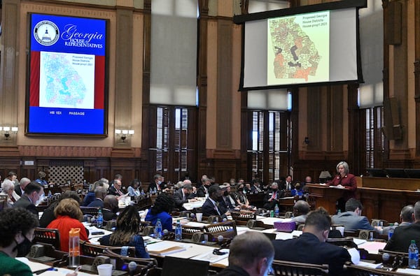 State Rep. Bonnie Rich, R-Suwanee, speaks during the 2021 special legislative session for redistricting. Lawmakers will return to the Georgia Capitol on Wednesday to redraw the state's political maps after a federal judge rejected the 2021 versions as illegally diluting Black voting power. (Hyosub Shin / Hyosub.Shin@ajc.com)