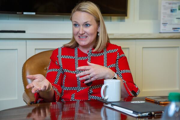 Arrow Exterminators CEO and President, Emily Thomas Kendrick, answers questions during an interview at their National Headquarters in Atlanta.