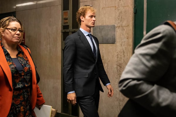 Daniel Penny exits a courtroom for a lunch break in New York, Tuesday, Nov. 12, 2024. (AP Photo/Yuki Iwamura)