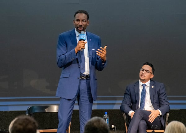 Mayoral candidate Andre Dickens speaks during City of Atlanta Mayoral Debate at The Gathering Spot in Atlanta on Thursday, Oct. 7, 2021. (Hyosub Shin / Hyosub.Shin@ajc.com)