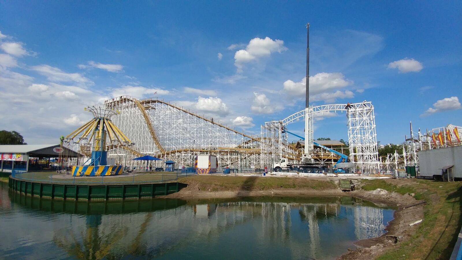 Construction continues on the Mine Blower roller coaster at Fun Spot America — Kissimmee. The ride features a barrel roll, an 80-foot drop and plenty of twists and hills. The park hopes it will be operating around the Fourth of July. CONTRIBUTED BY FUN SPOT AMERICA-KISSIMMEE