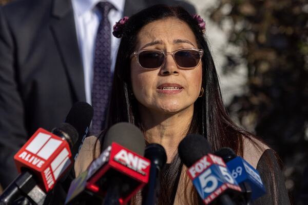 Belkis Teran speaks at press conference for her son Manuel “Tortuguita” Teran in Decatur on Monday, February 6, 2023. Manuel Teran was killed last month near the site of Atlanta’s planned public safety training center. He was shot by police at least 13 times, attorneys for the family said. (Arvin Temkar / arvin.temkar@ajc.com)