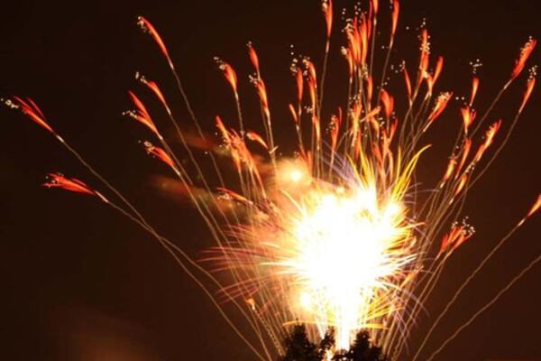 Decatur fireworks from top floor of First Baptist Church parking deck