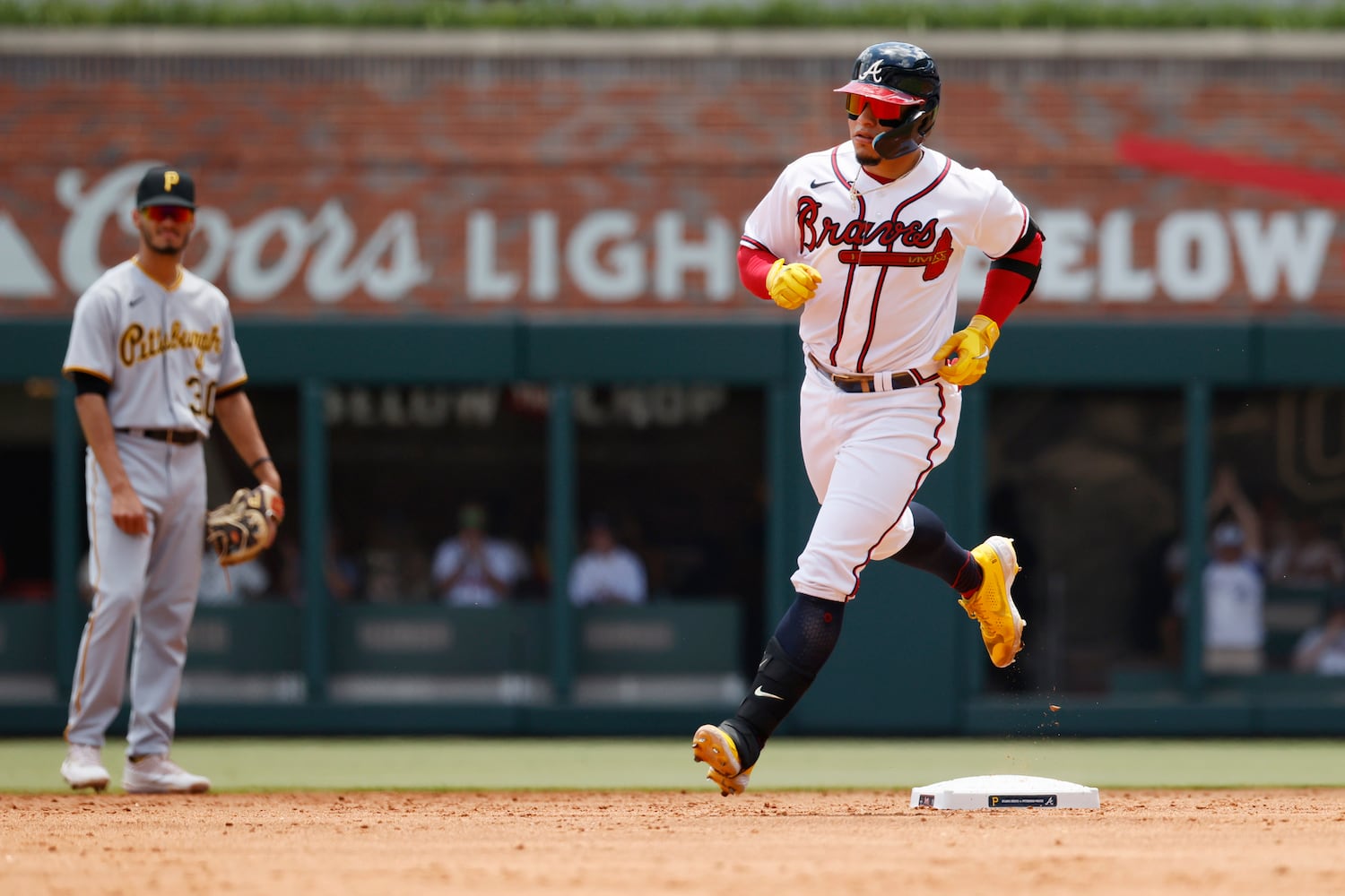 Atlanta Braves catcher William Contreras rounds second base after hitting a solo home run during the second inning Sunday, June 12, 2022, in Atlanta. (Miguel Martinez / miguel.martinezjimenez@ajc.com)