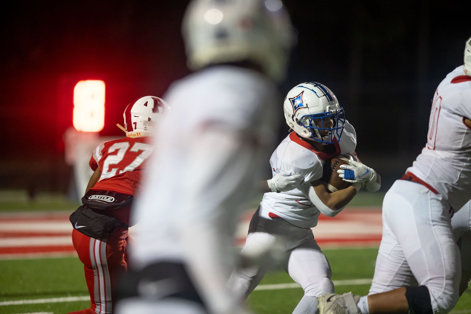 Walton's Austin Williams (20) runs the ball during a GHSA high school football playoff game between the Archer Tigers and the Walton Raiders at Archer High School in Lawrenceville, GA., on Friday, November 19, 2021. (Photo/Jenn Finch)