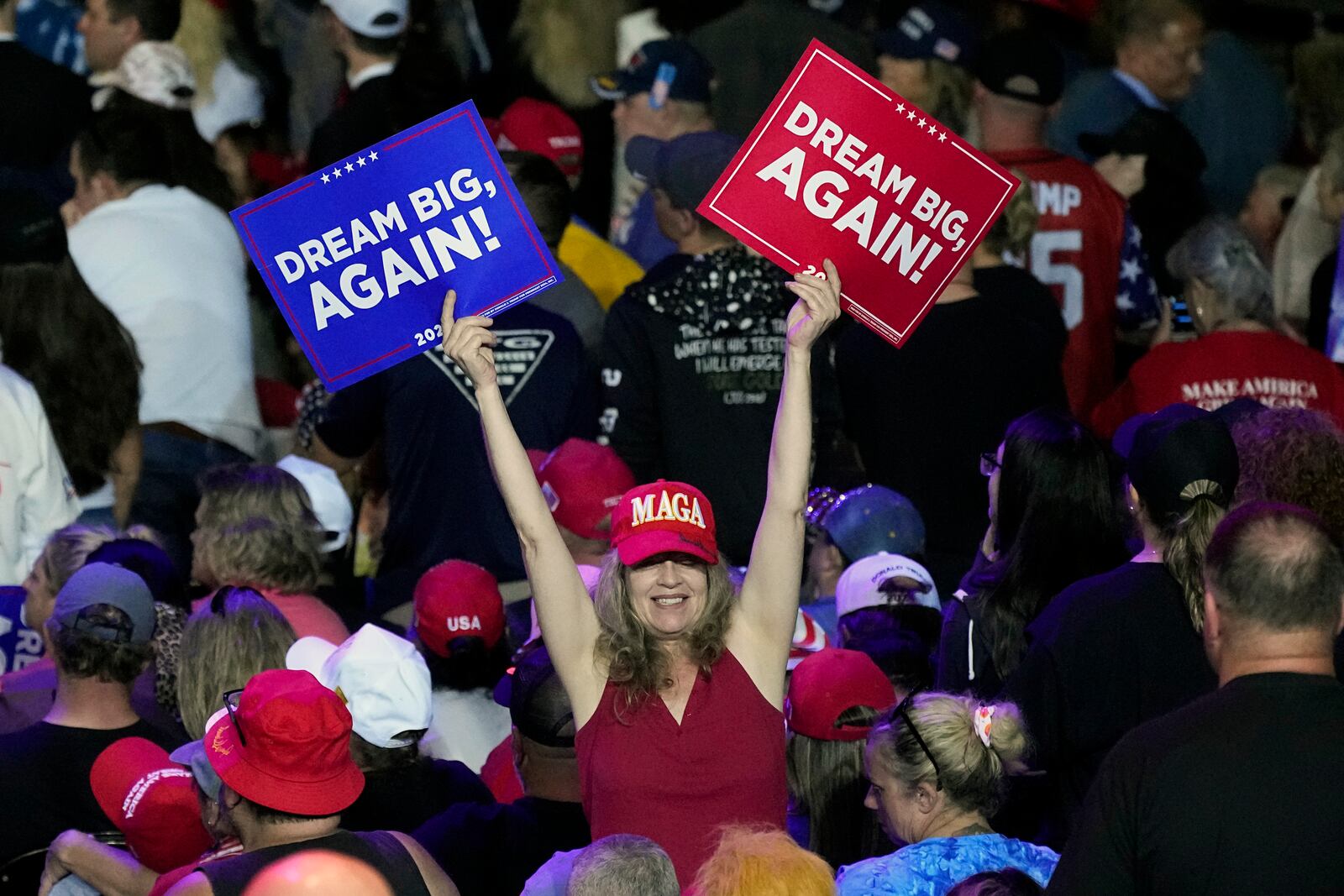 Supporters attend a campaign rally for Republican presidential nominee former President Donald Trump in Salem Va., Saturday Nov 2, 2024. (AP Photo/Steve Helber)