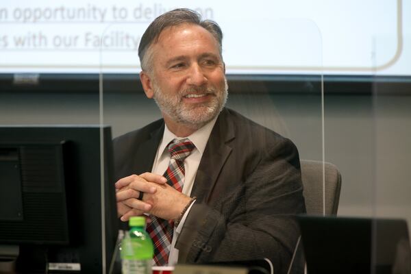 Fulton County Schools Superintendent Mike Looney is shown during a 2022 meeting at the Fulton County District’s North Learning Center. Looney's budget proposes raises for all salaried employees. (Jason Getz/AJC)