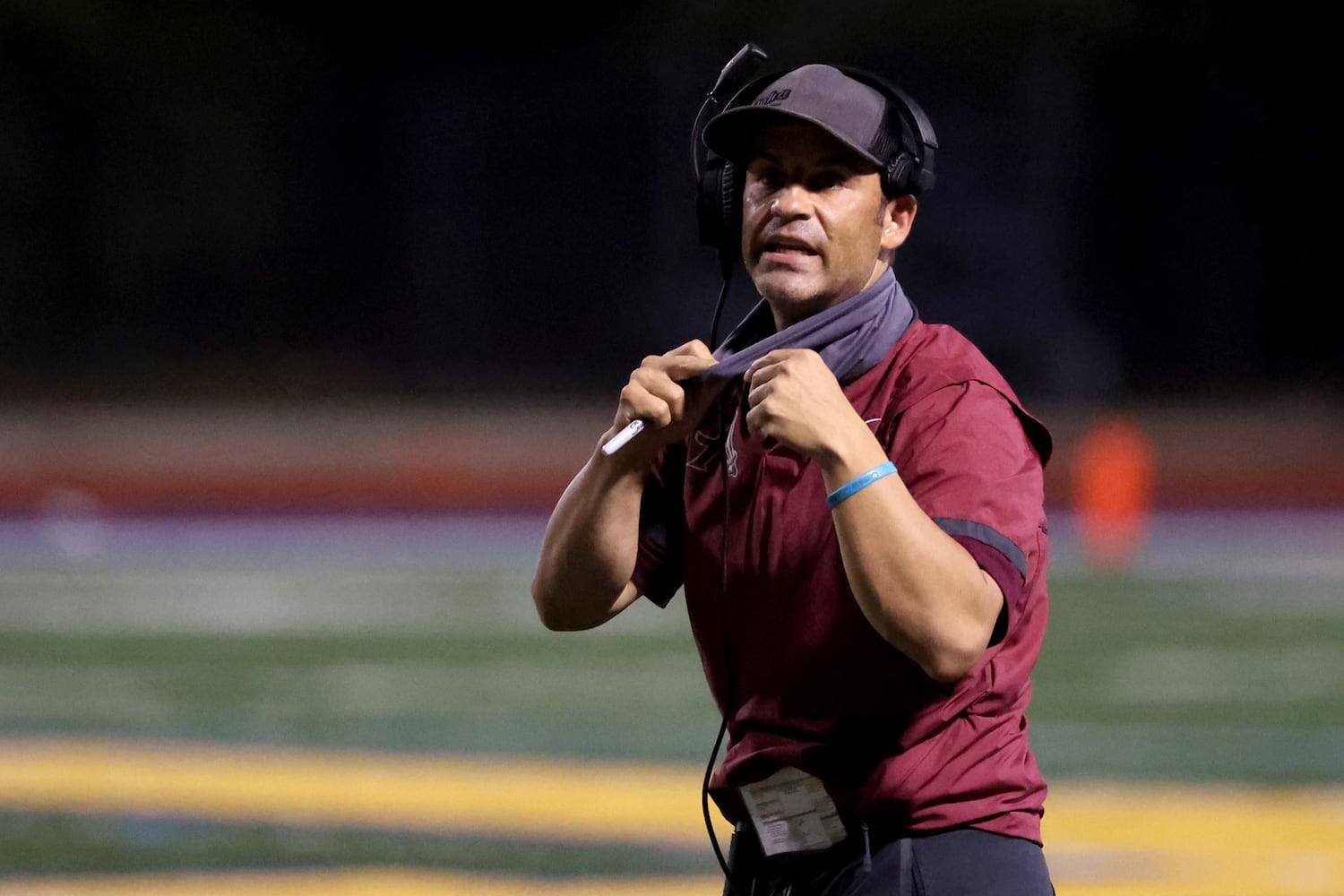 Alpharetta head coach Jason Kervin reacts on the sideline in the second half against Chattahoochee at Chattahoochee high school Friday, September 25, 2020 in Johns Creek, Ga. Alpharetta won 21-7. JASON GETZ FOR THE ATLANTA JOURNAL-CONSTITUTION