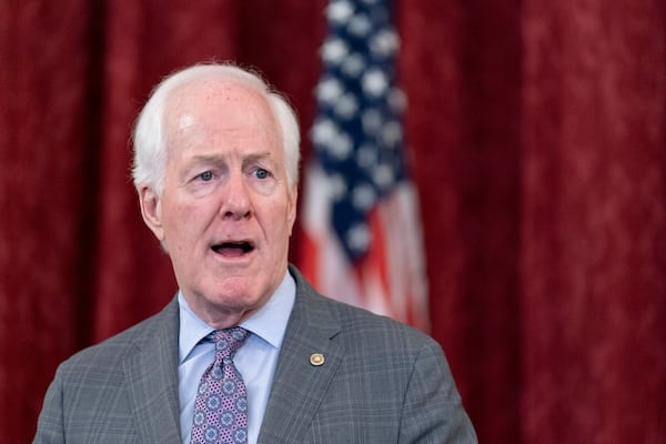 FILE - Sen. John Cornyn, R-Texas, speaks to media, Oct. 18, 2023, on Capitol Hill in Washington. (AP Photo/Stephanie Scarbrough, File)