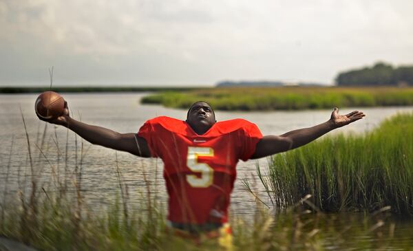 060731 DARIEN, GA - Portrait of Allen Bailey (WATER) of McIntosh Academy for the 2006 Super 11. Bailey lives on Sapelo Island and takes the ferry, operated by his father Julius, to get to school everyday.  (POUYA DIANAT/AJC staff)