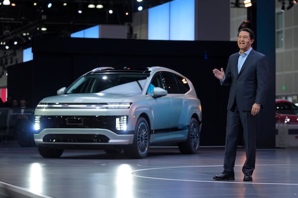 José Muñoz President and Global Chief Operating Officer, Hyundai Motor Company introduces the Hyundai Ioniq 9 at the AutoMobility LA Auto Show,Thursday, Nov. 21, 2024, in Los Angeles. (AP Photo/Jae C. Hong)