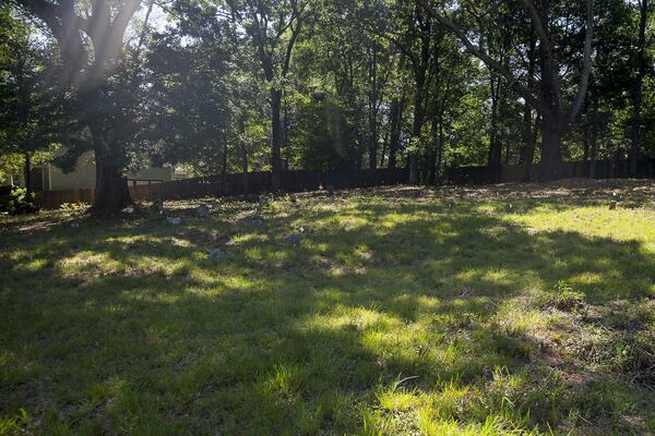 Marked and unmarked gravestones are flagged at Old Mt. Zion cemetery in Smyrna, Friday, June 21, 2019. The city of Smyrna is in the early stages of taking care of a historically black cemetery on Hawthorne Road. City staff are determining how may burial sites are there and cleaning up the property. ALYSSA POINTER/ALYSSA.POINTER@AJC.COM