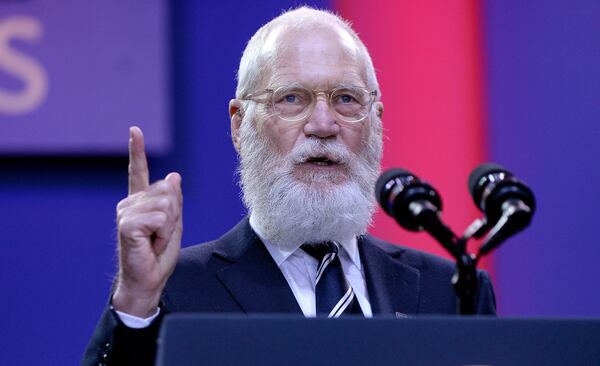 David Letterman speaks at the 5th anniversary of Joining Forces and the 75th anniversary of the USO at Joint Base Andrews in Maryland on Thursday, May 5, 2016. (Olivier Douliery/Abaca Press/TNS)