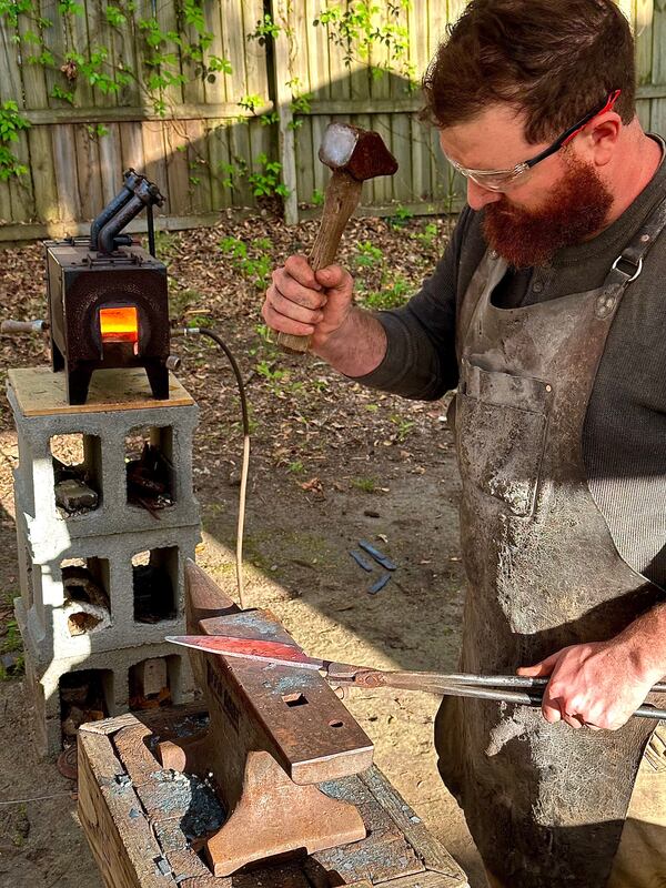 Ben Spurrier uses a propane-fueled forge for better temperature regulation.