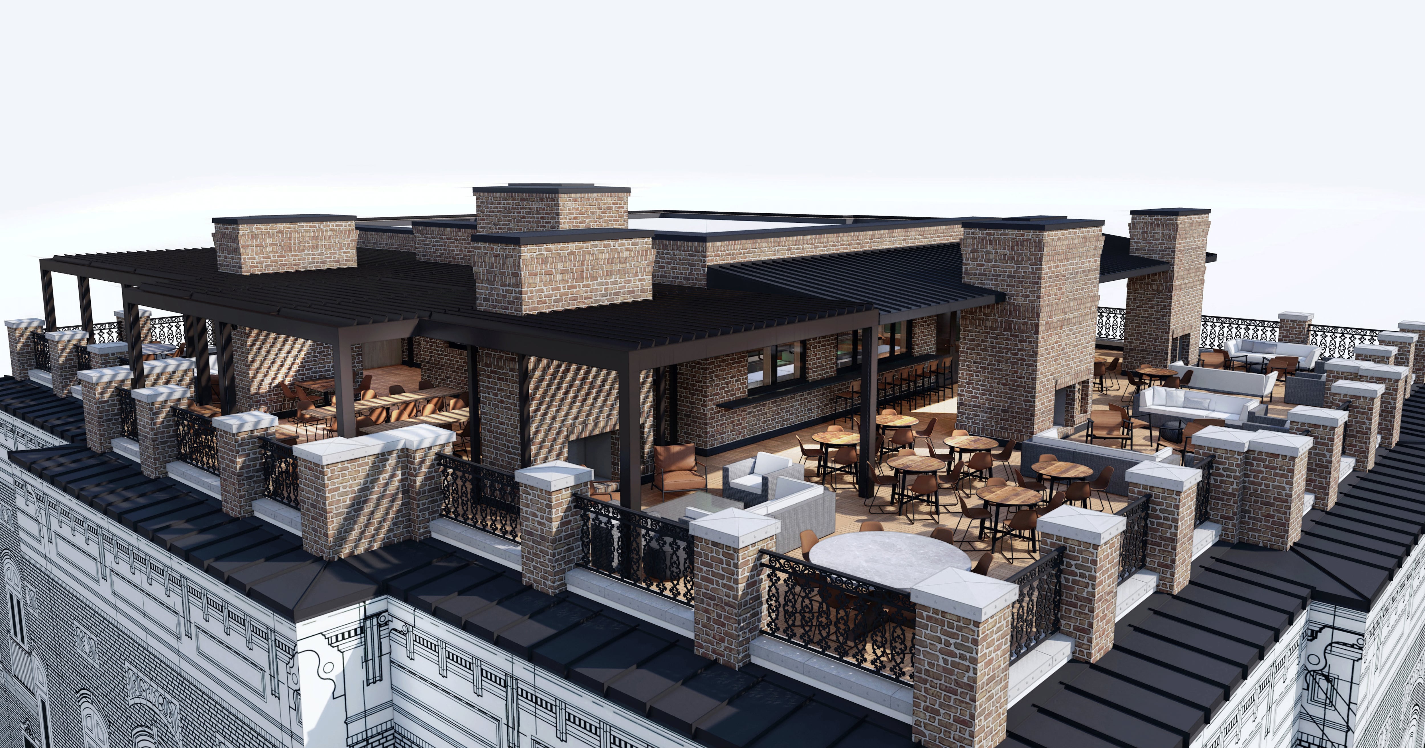 A rendering of the rooftop space at UP on the Roof, set to open this summer in Alpharetta. / Rendering by Gotsch Studio