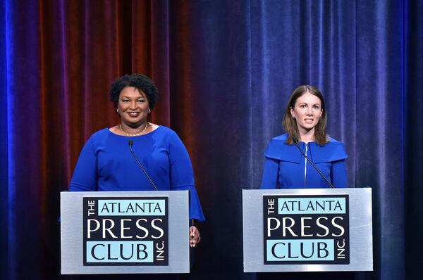 Democrats Stacey Abrams, left, and Stacey Evans are shaping much of their campaigns for governor to appeal to black voters, who make up the biggest share of the party’s voters. An internal memo from the Abrams campaign predicts that 65 percent of the voters in Tuesday’s Democratic primary will be black. HYOSUB SHIN / HSHIN@AJC.COM