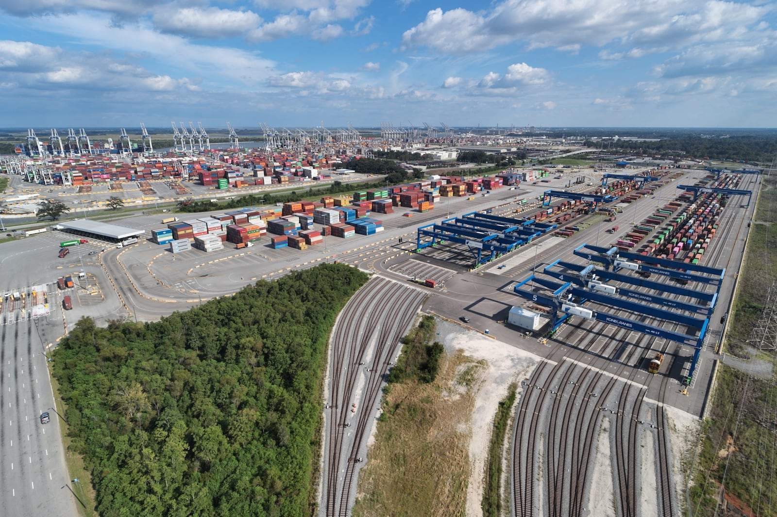 The Port of Savannah's Mason Mega Rail terminal, the nation's largest on-port intermodal facility, will connect to an inland port facility near Gainesville that is scheduled to open in 2026. (Photo courtesy of Georgia Ports Authority)